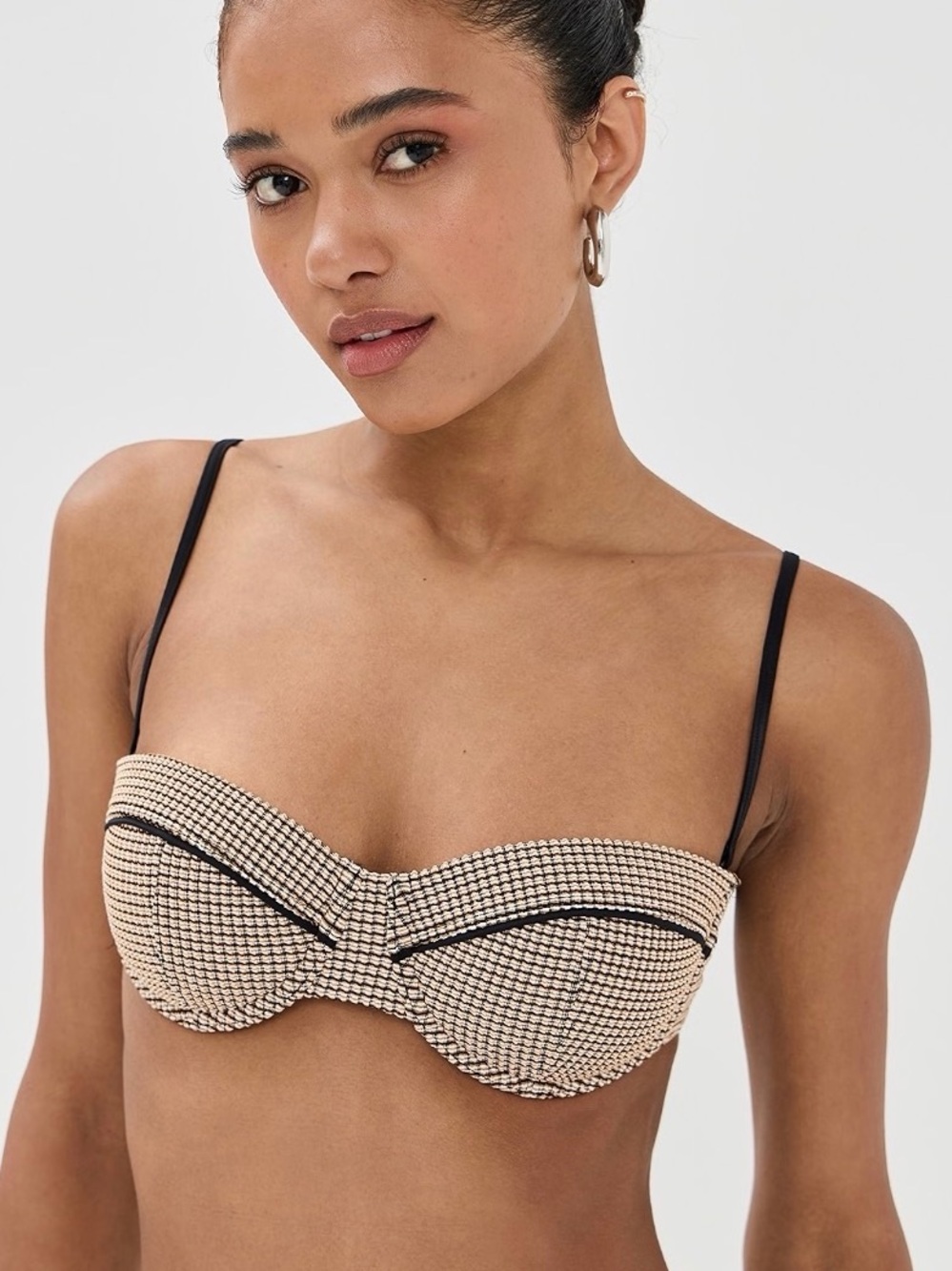 STAUD Beige and Black Bikini top removable straps